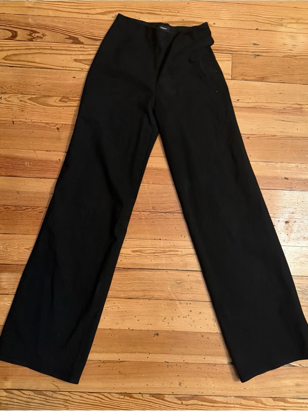 Theory Wide Leg Pull-on Pants Black Ponte Size P